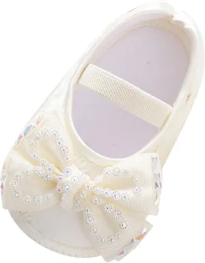 0 to 18 Months Baby Toddler First Walking Non-Skid Shoes Fashion Soft Sole Pearl Dress Flower Princess Shoes
