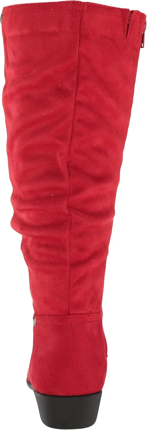 AmeriMark Women's Faux-Suede Adina Wide-Calf Boots - Comfortable, Stylish, Durable, Side Zipper, Excellent Traction