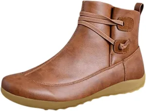 Ankle Boots for Women No Heel,2019 New Arch Support Boots Side Zipper Vintage Leather Damping Shoes Flat Heel Booties