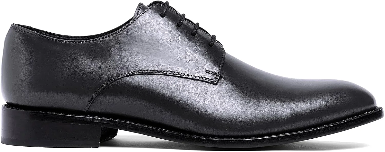 Anthony Veer Truman Derby Oxford Dress Shoes for Men | Lace-Up | Goodyear Welt Construction | Cushioned Footbed & Recraftable Leather Sole with Stacked Heel | Full Grain Calfskin Leather Upper