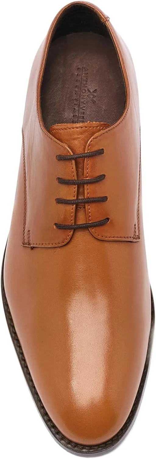 Anthony Veer Truman Derby Oxford Dress Shoes for Men | Lace-Up | Goodyear Welt Construction | Cushioned Footbed & Recraftable Leather Sole with Stacked Heel | Full Grain Calfskin Leather Upper
