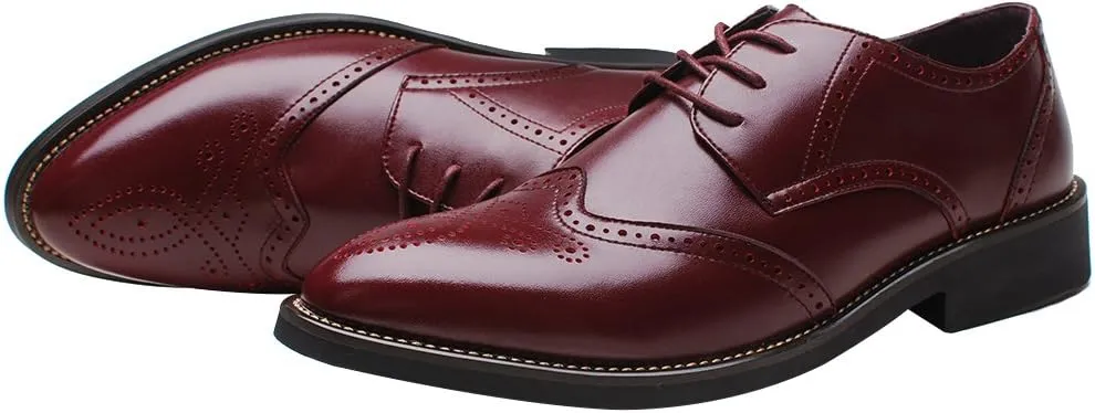 ANUFER Mens British Style Wingtip Brogue Dress Shoes Elegant Pointed Toe Derbies