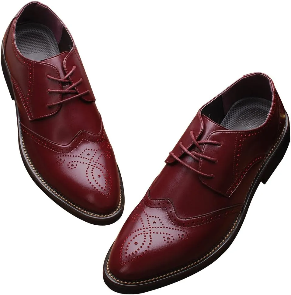 ANUFER Mens British Style Wingtip Brogue Dress Shoes Elegant Pointed Toe Derbies