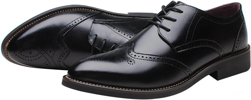 ANUFER Mens British Style Wingtip Brogue Dress Shoes Elegant Pointed Toe Derbies