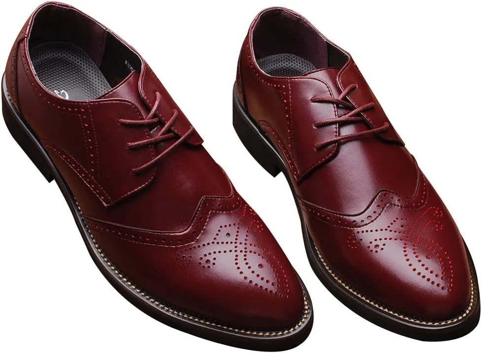ANUFER Mens British Style Wingtip Brogue Dress Shoes Elegant Pointed Toe Derbies