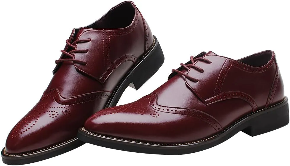 ANUFER Mens British Style Wingtip Brogue Dress Shoes Elegant Pointed Toe Derbies