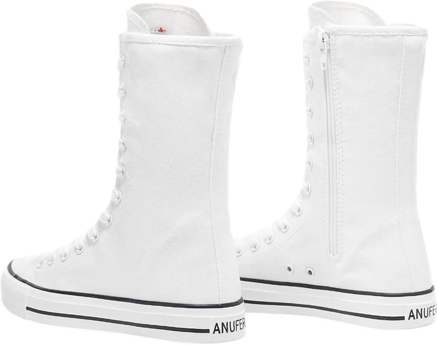 ANUFER Womens Girls Fashion Mid-Calf Canvas Boots Casual High Top Lace Up Canvas Sneakers