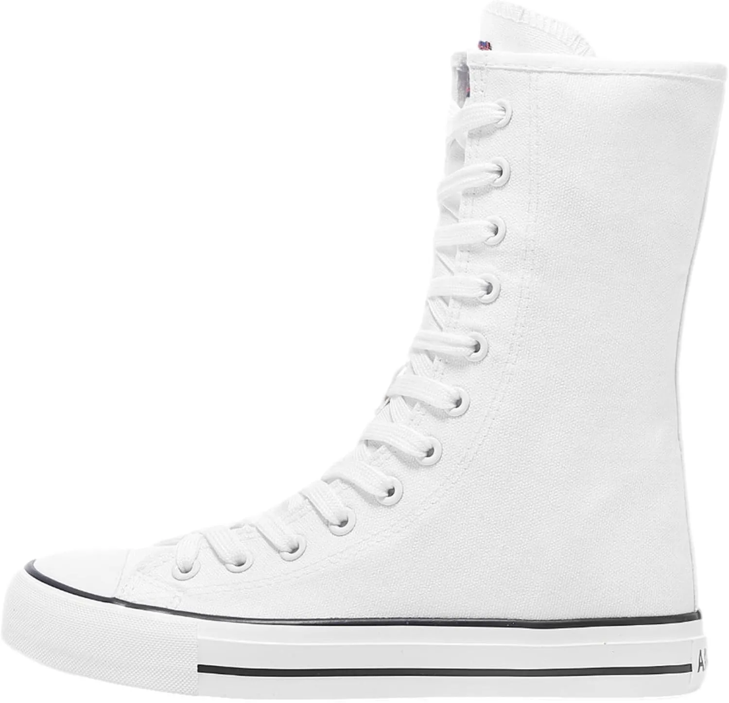 ANUFER Womens Girls Fashion Mid-Calf Canvas Boots Casual High Top Lace Up Canvas Sneakers