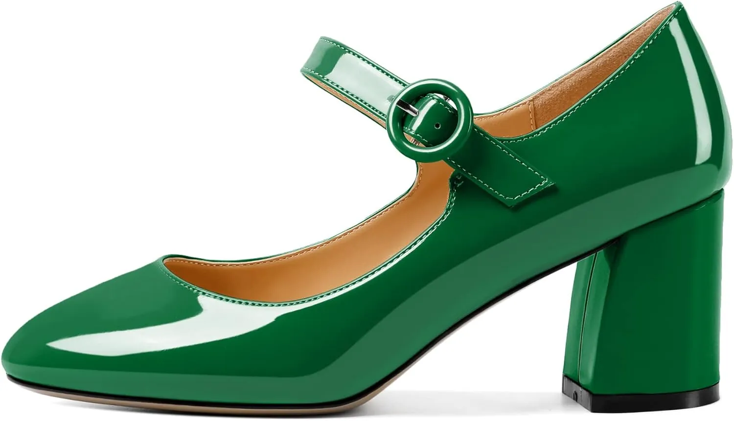 AUMOTED Women's Mary Jane Block Chunky Heels Pumps Close Round Toe Patent Heels Pumps 2.5 Inch Ladies Work Office Dress Shoes