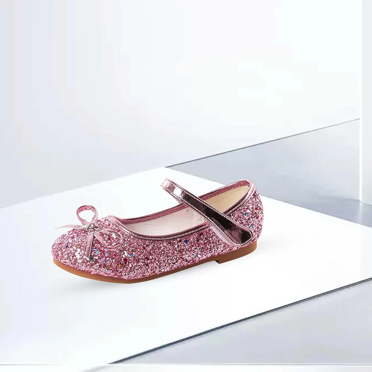 Baby Girls Glitter Bow Dress Dance Shoes Sandals 𝗟ow Heels Rubber Soft Sole Non Slip Princess Shoes Pearl Sequins Loafers