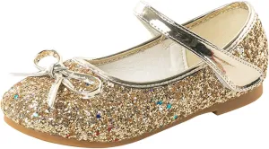 Baby Girls Glitter Bow Dress Dance Shoes Sandals 𝗟ow Heels Rubber Soft Sole Non Slip Princess Shoes Pearl Sequins Loafers