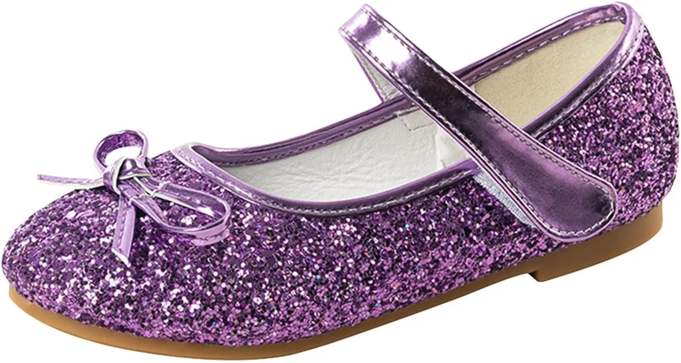 Baby Girls Glitter Bow Dress Dance Shoes Sandals 𝗟ow Heels Rubber Soft Sole Non Slip Princess Shoes Pearl Sequins Loafers