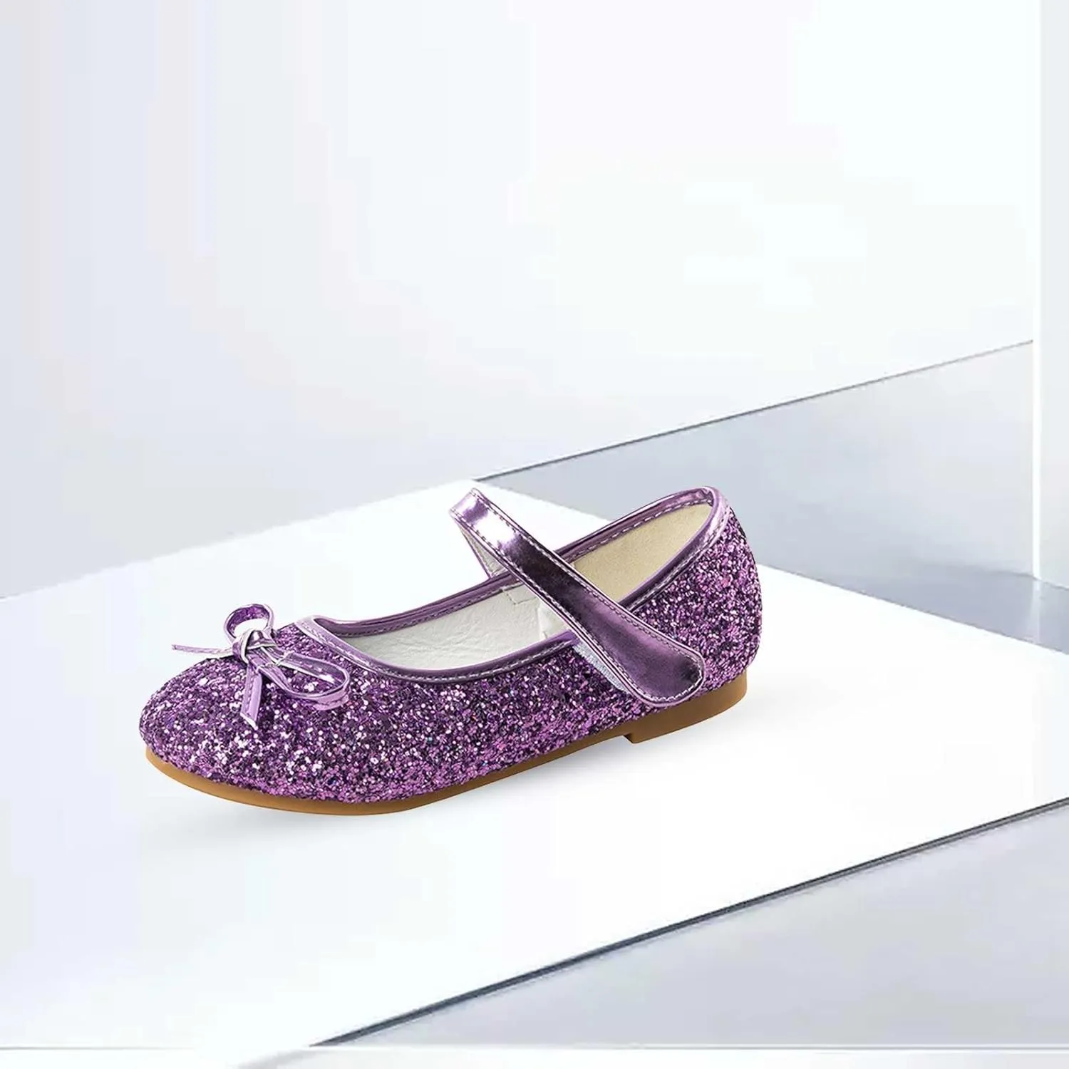 Baby Girls Glitter Bow Dress Dance Shoes Sandals 𝗟ow Heels Rubber Soft Sole Non Slip Princess Shoes Pearl Sequins Loafers