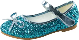 Baby Girls Glitter Bow Dress Dance Shoes Sandals 𝗟ow Heels Rubber Soft Sole Non Slip Princess Shoes Pearl Sequins Loafers