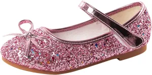 Baby Girls Glitter Bow Dress Dance Shoes Sandals 𝗟ow Heels Rubber Soft Sole Non Slip Princess Shoes Pearl Sequins Loafers