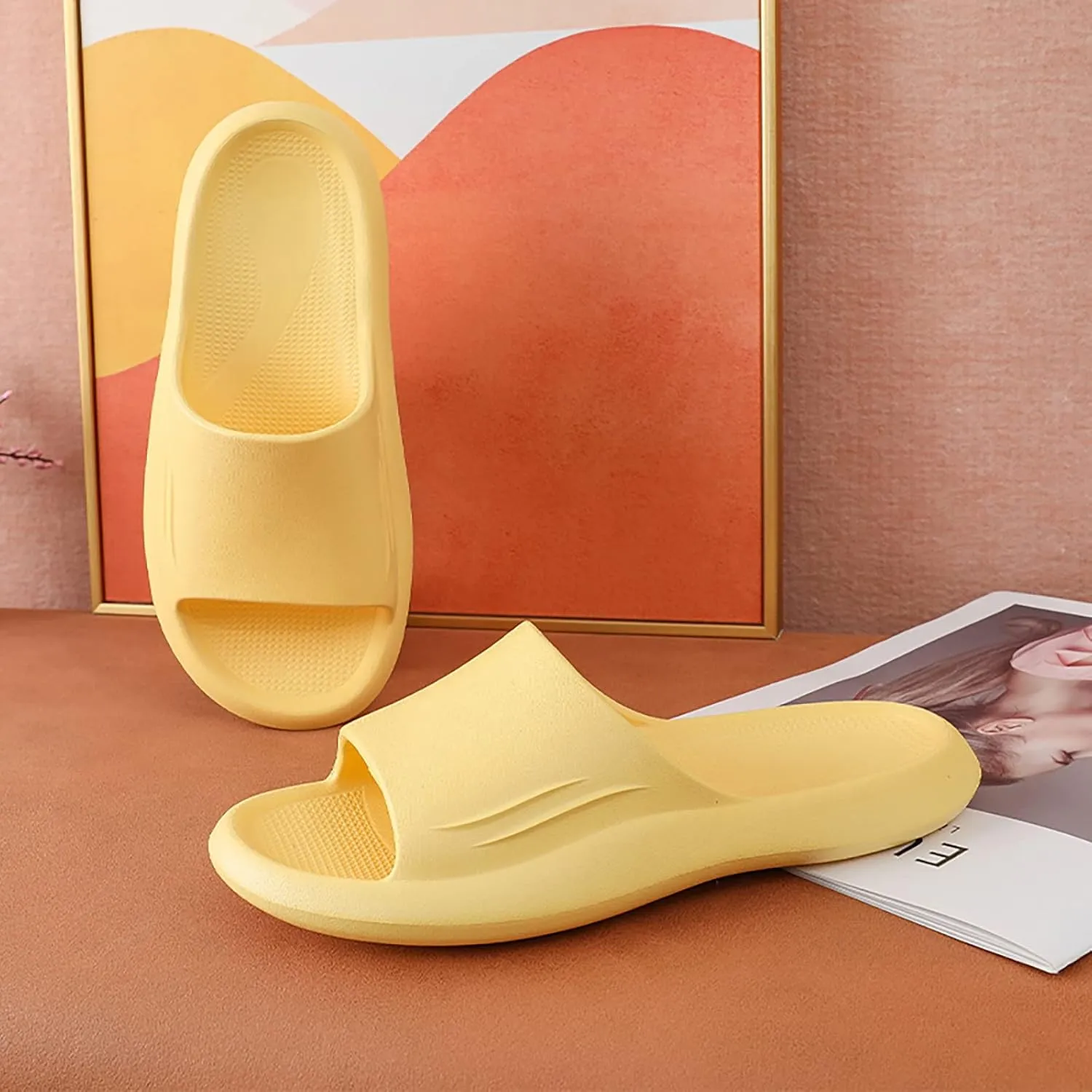 Bath Slippers Lightweight Beach Sandals Soft Sole Open Toe Non Slip Quick Drying Cloud Slides for Women with Arch Support