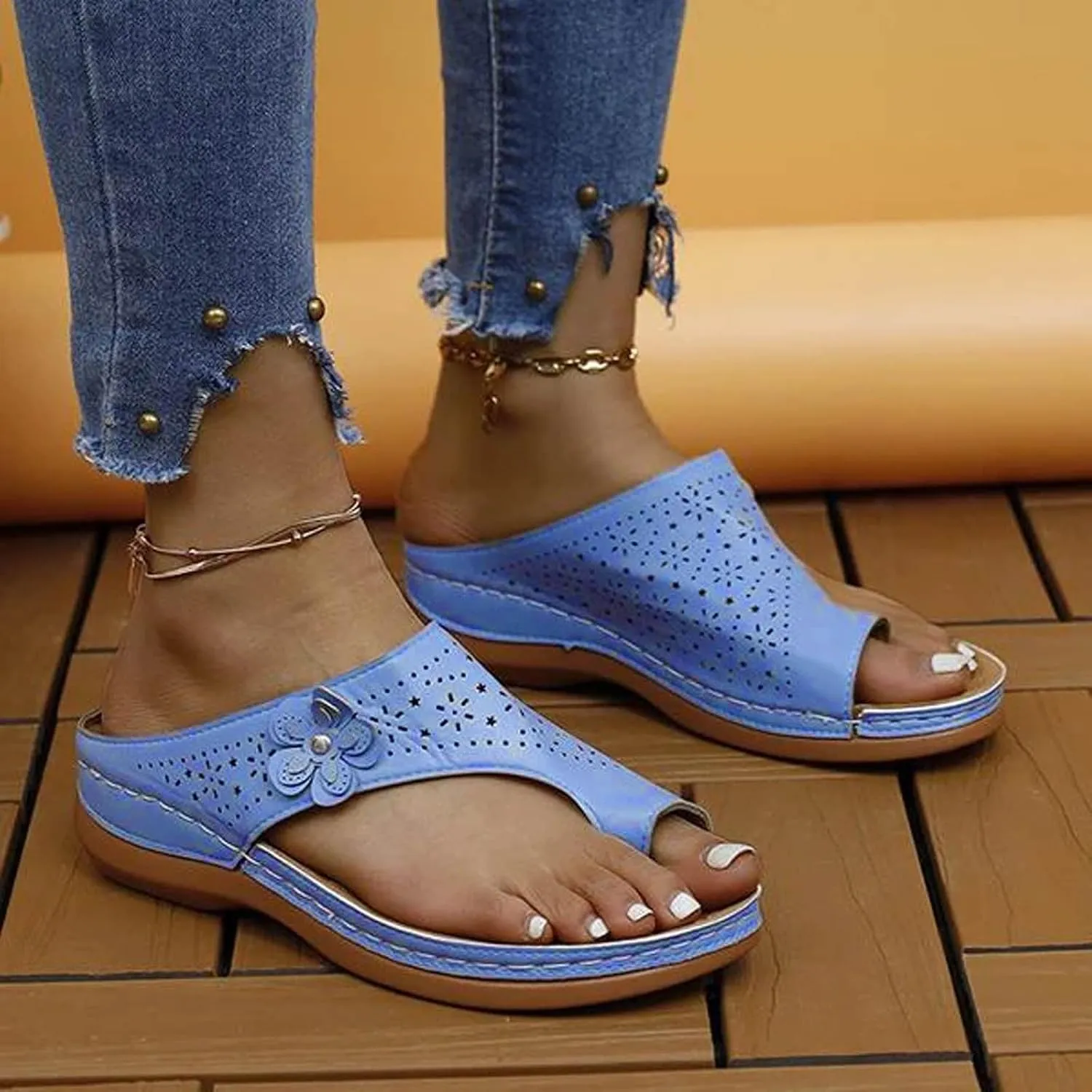 Beach Shoes Women's Flip Flops Elegant Orthopaedic Sandals Open Toe Soft Sole Mules Leisure Outdoor Trendy Summer