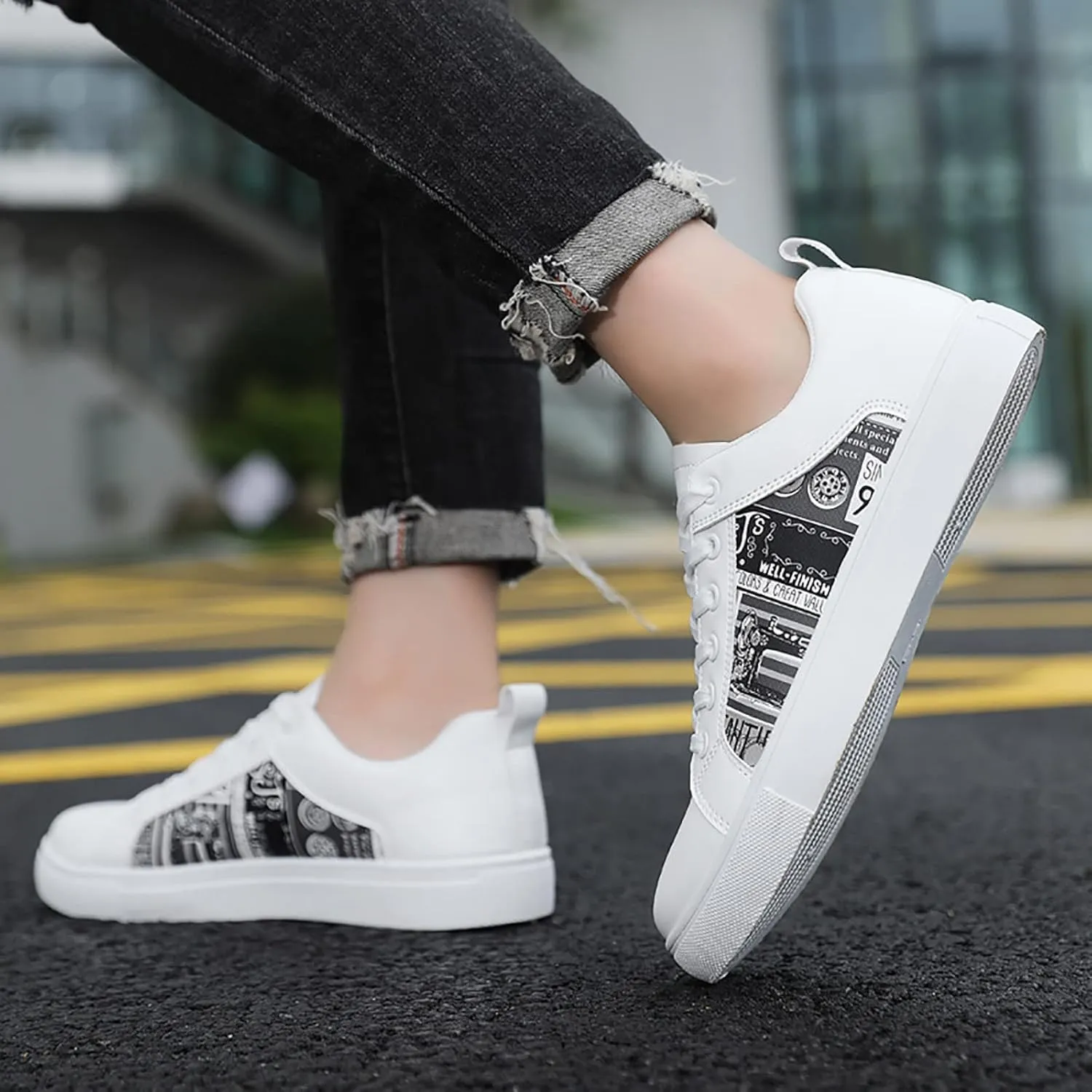 BORAMAX Men's White Casual High Top Fashion Canvas Sneakers