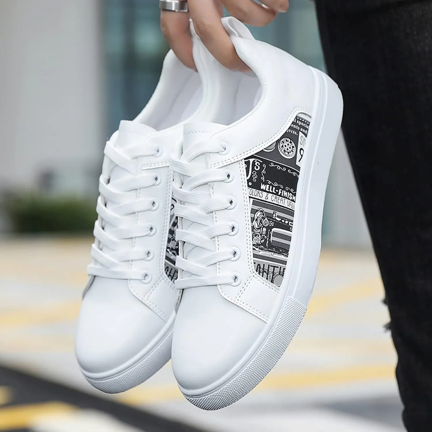 BORAMAX Men's White Casual High Top Fashion Canvas Sneakers