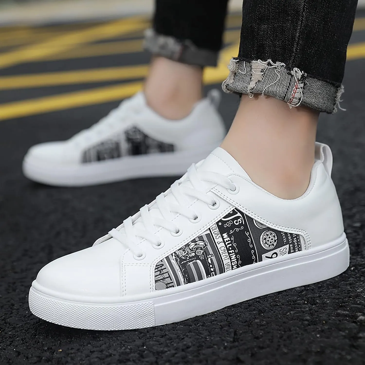 BORAMAX Men's White Casual High Top Fashion Canvas Sneakers