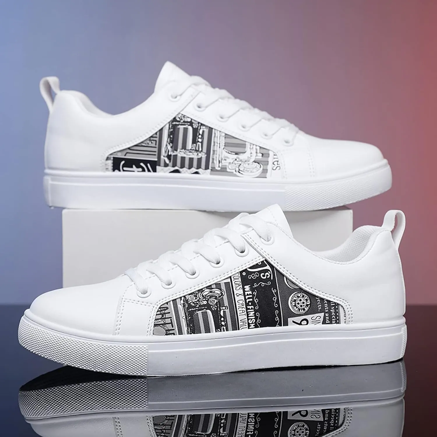 BORAMAX Men's White Casual High Top Fashion Canvas Sneakers