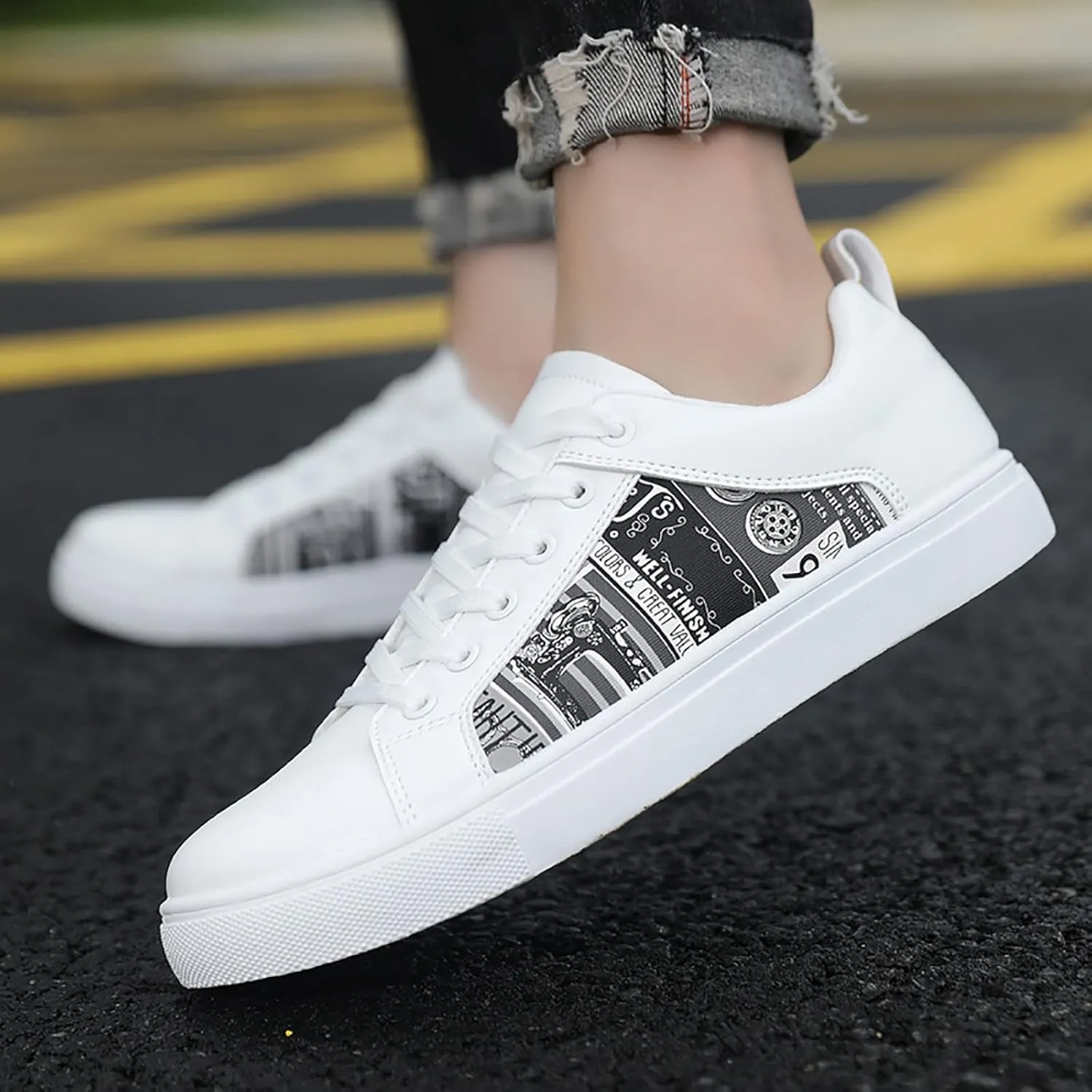 BORAMAX Men's White Casual High Top Fashion Canvas Sneakers