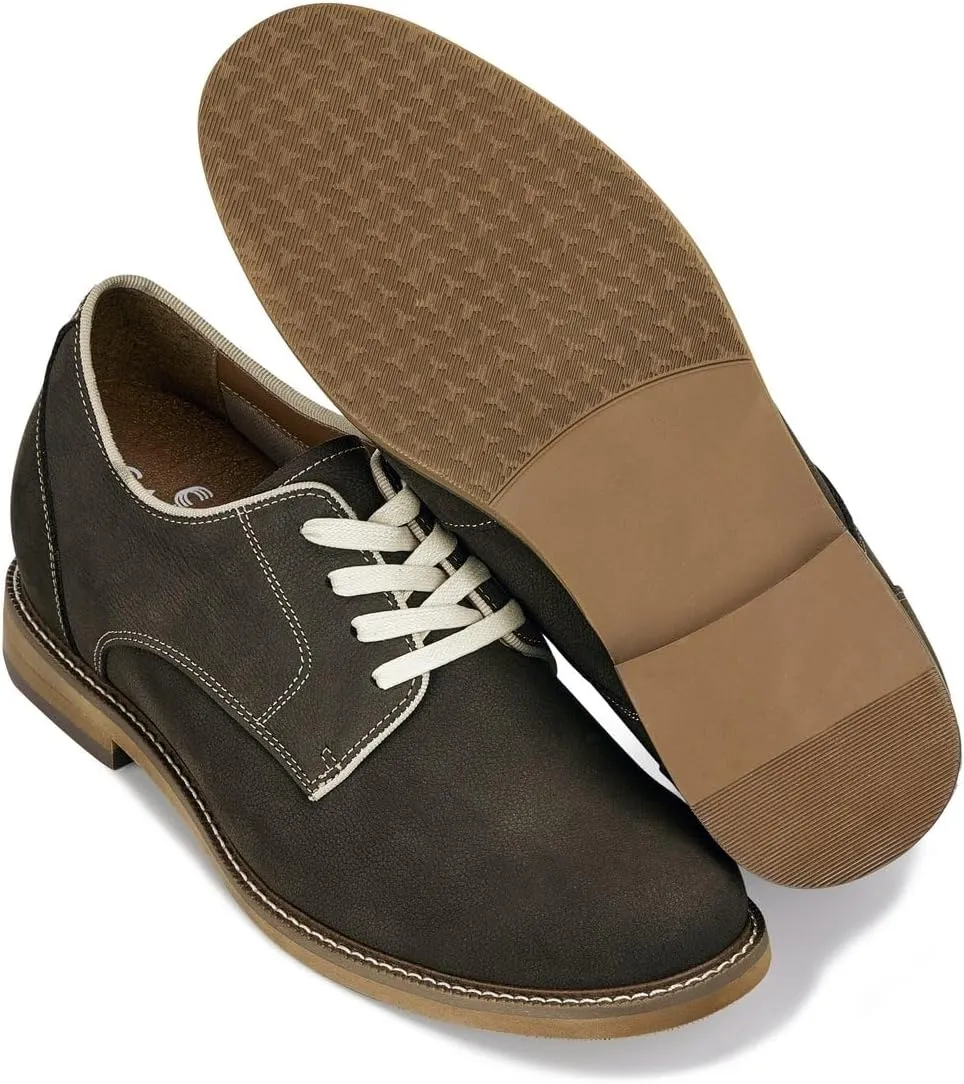 CALTO Men's Invisible Height Increasing Elevator Shoes - Sardine Grey Lace-up Premium Leather Casual Derby - 3 Inches Taller - J1311 - Size 8 D(M) US