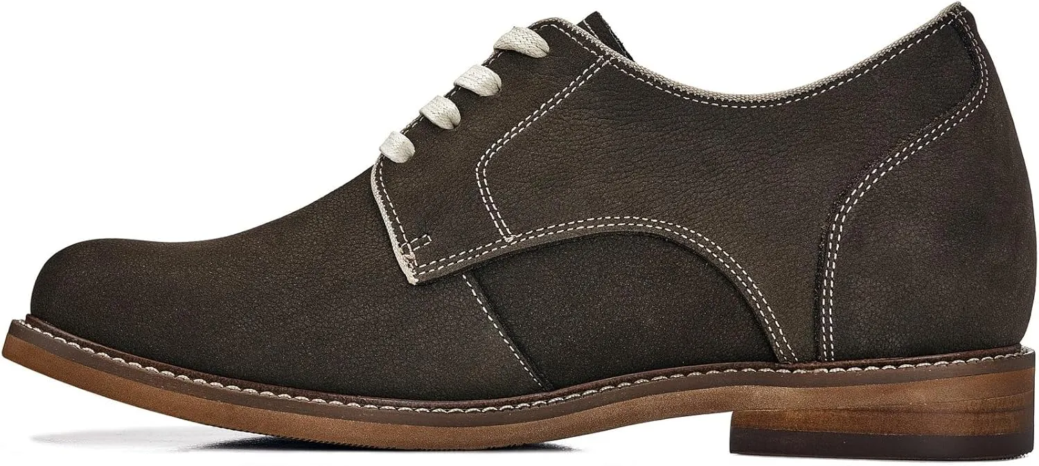 CALTO Men's Invisible Height Increasing Elevator Shoes - Sardine Grey Lace-up Premium Leather Casual Derby - 3 Inches Taller - J1311 - Size 8 D(M) US
