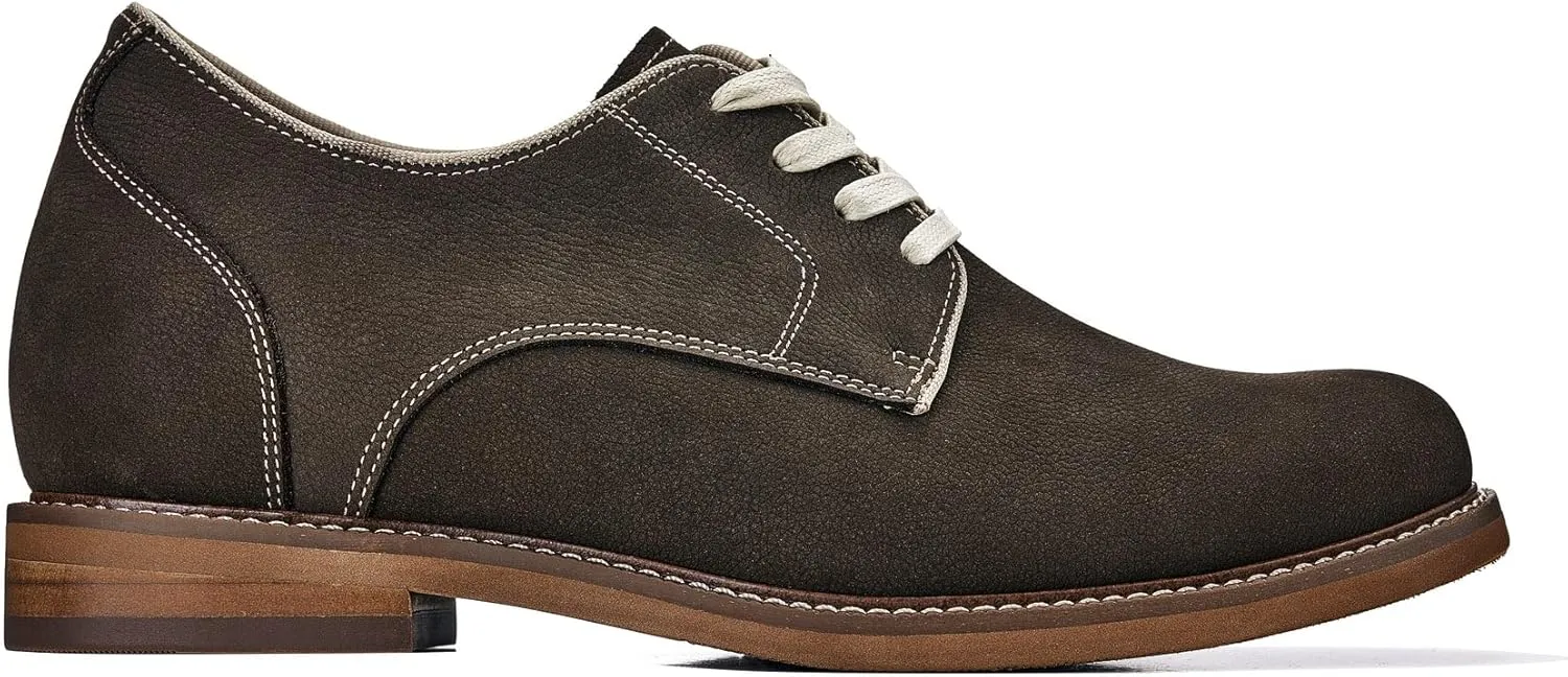 CALTO Men's Invisible Height Increasing Elevator Shoes - Sardine Grey Lace-up Premium Leather Casual Derby - 3 Inches Taller - J1311 - Size 8 D(M) US