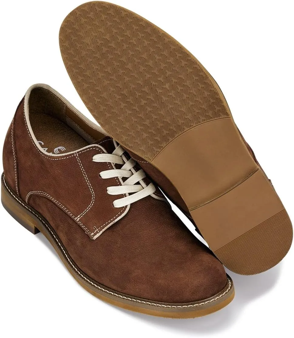 CALTO Men's Invisible Height Increasing Elevator Shoes - Terracotta Brown Lace-up Premium Leather Casual Derby - 3 Inches Taller - J1313 - Size 9 D(M) US