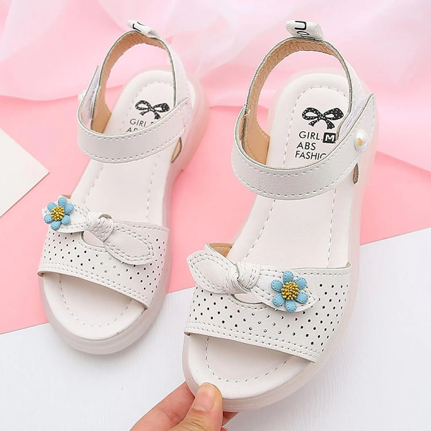 Children Shoes Fashion Flower Thick Sole Sandals Soft Sole Comfortable Princess Sandals Kids Water Shoe (White, 3.5-4 Years Toddler)