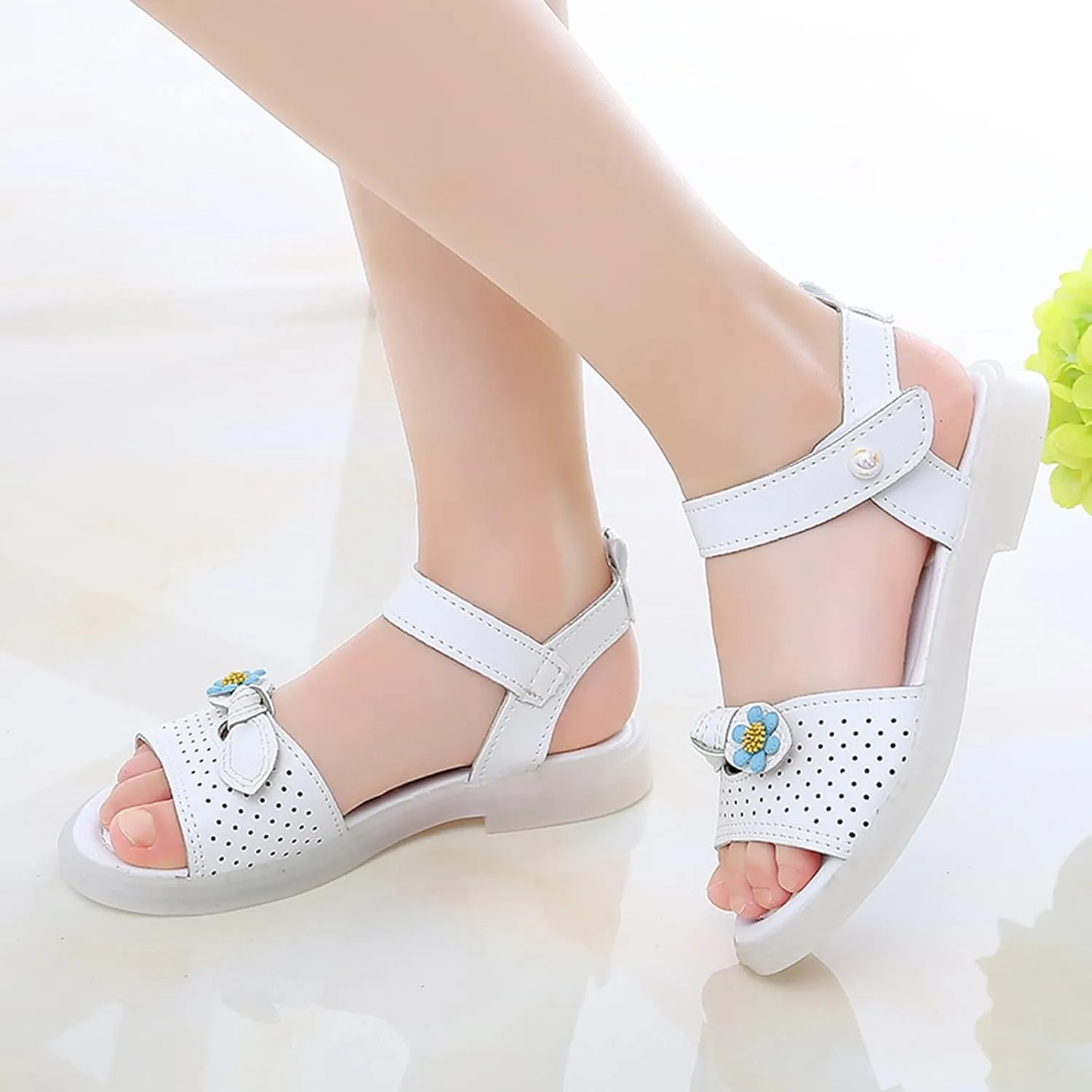 Children Shoes Fashion Flower Thick Sole Sandals Soft Sole Comfortable Princess Sandals Kids Water Shoe (White, 3.5-4 Years Toddler)