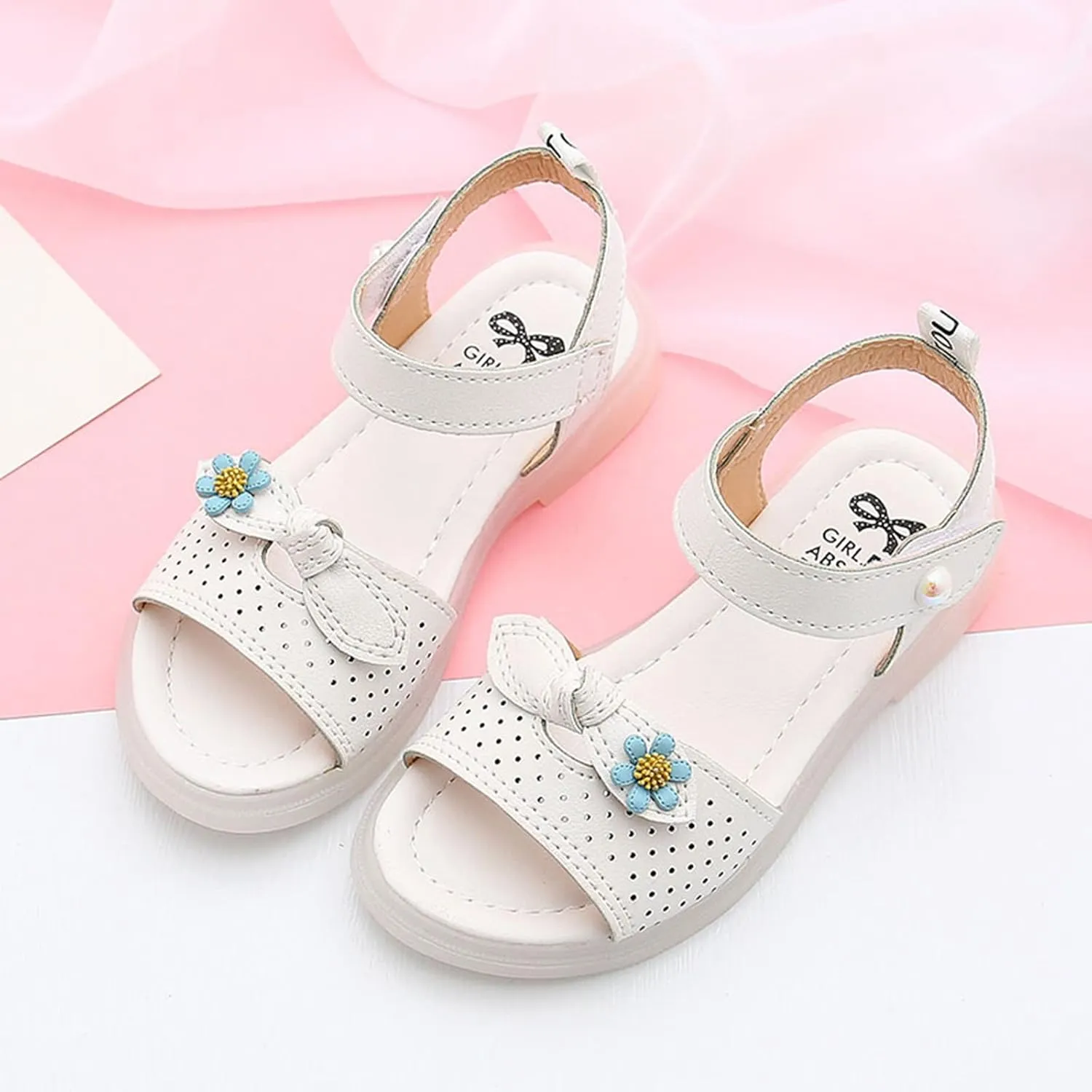 Children Shoes Fashion Flower Thick Sole Sandals Soft Sole Comfortable Princess Sandals Kids Water Shoe (White, 3.5-4 Years Toddler)
