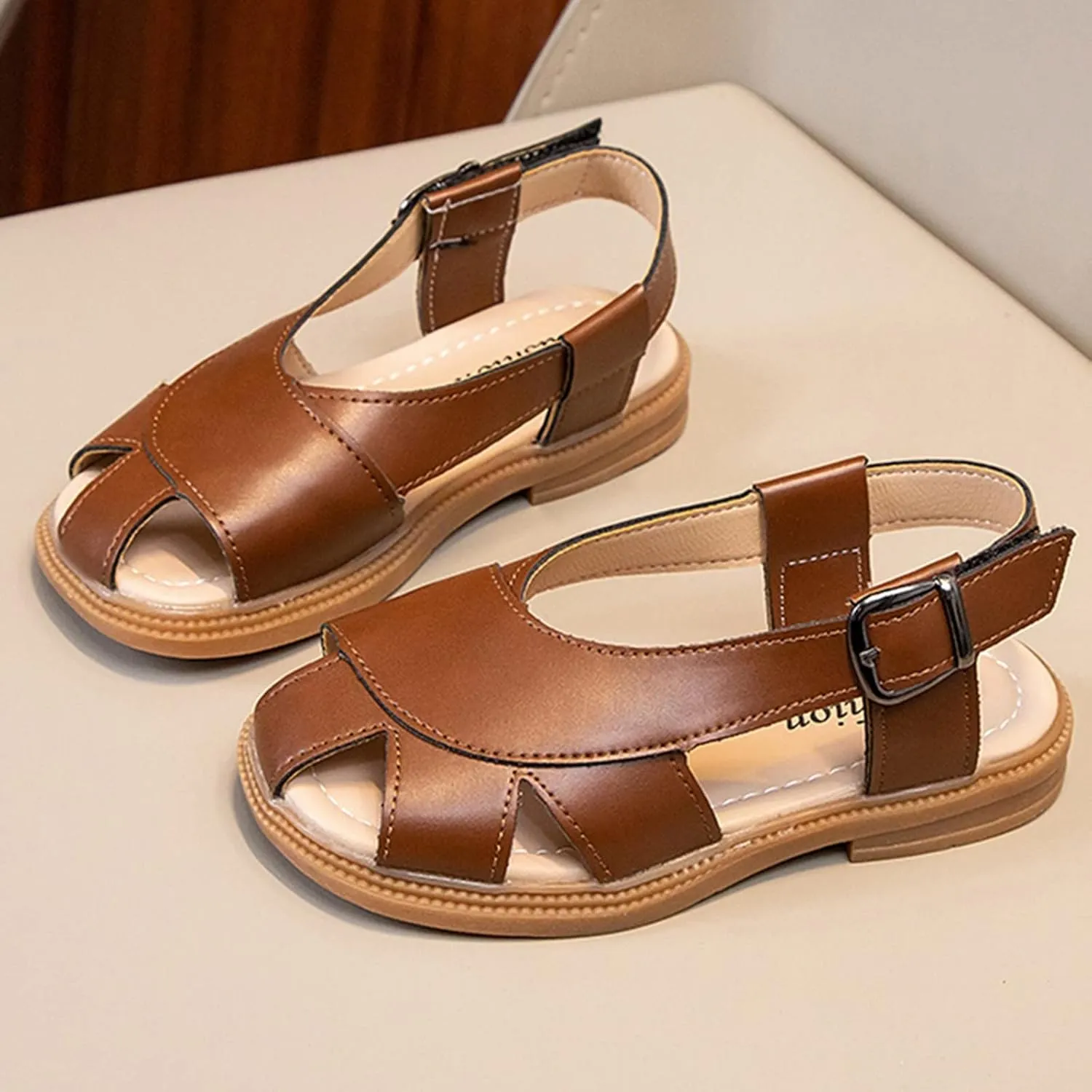 Children Shoes Flat Sandals Hollow Beach Shoes Fashion Soft Sole Girls Boys Casual Sandals Girl Summer Sandals (Brown, 3 Big Kids)