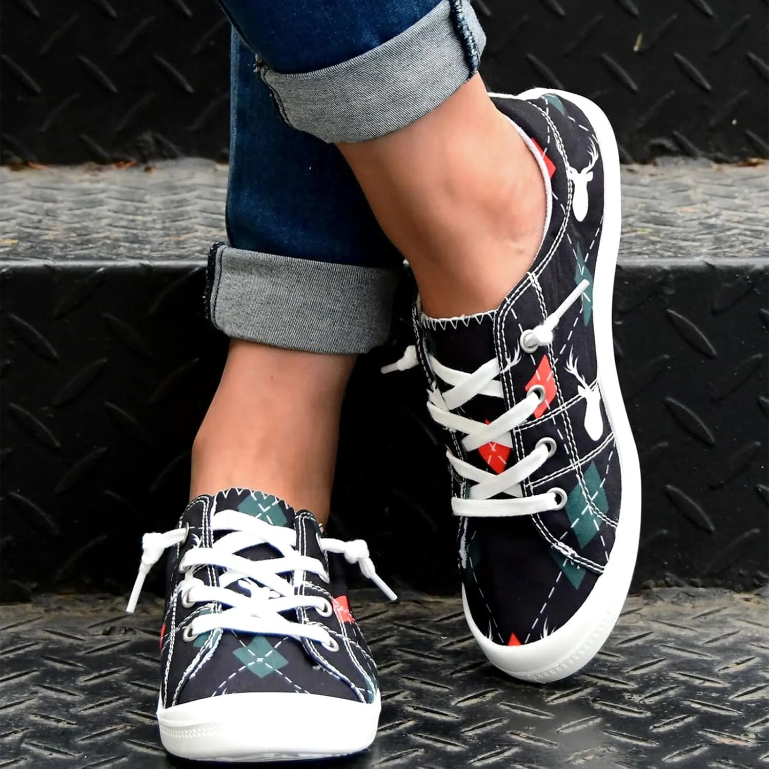 Christmas Sneakers for Women 2024 Womens White Sneakers Casual Platform Loafers for Women Wide Christmas Tennis Shoes for Women Lightweight Breathable