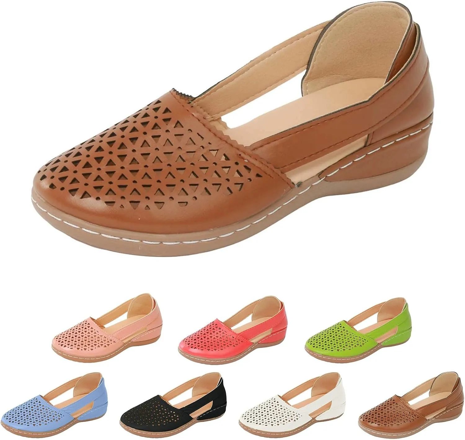 Closed Toe Sandals Women Dressy Heel 2025 Orthopedic Loafers in Breathable soft sole Comfort Hollow Flats Summer Casual Slip On Shoes