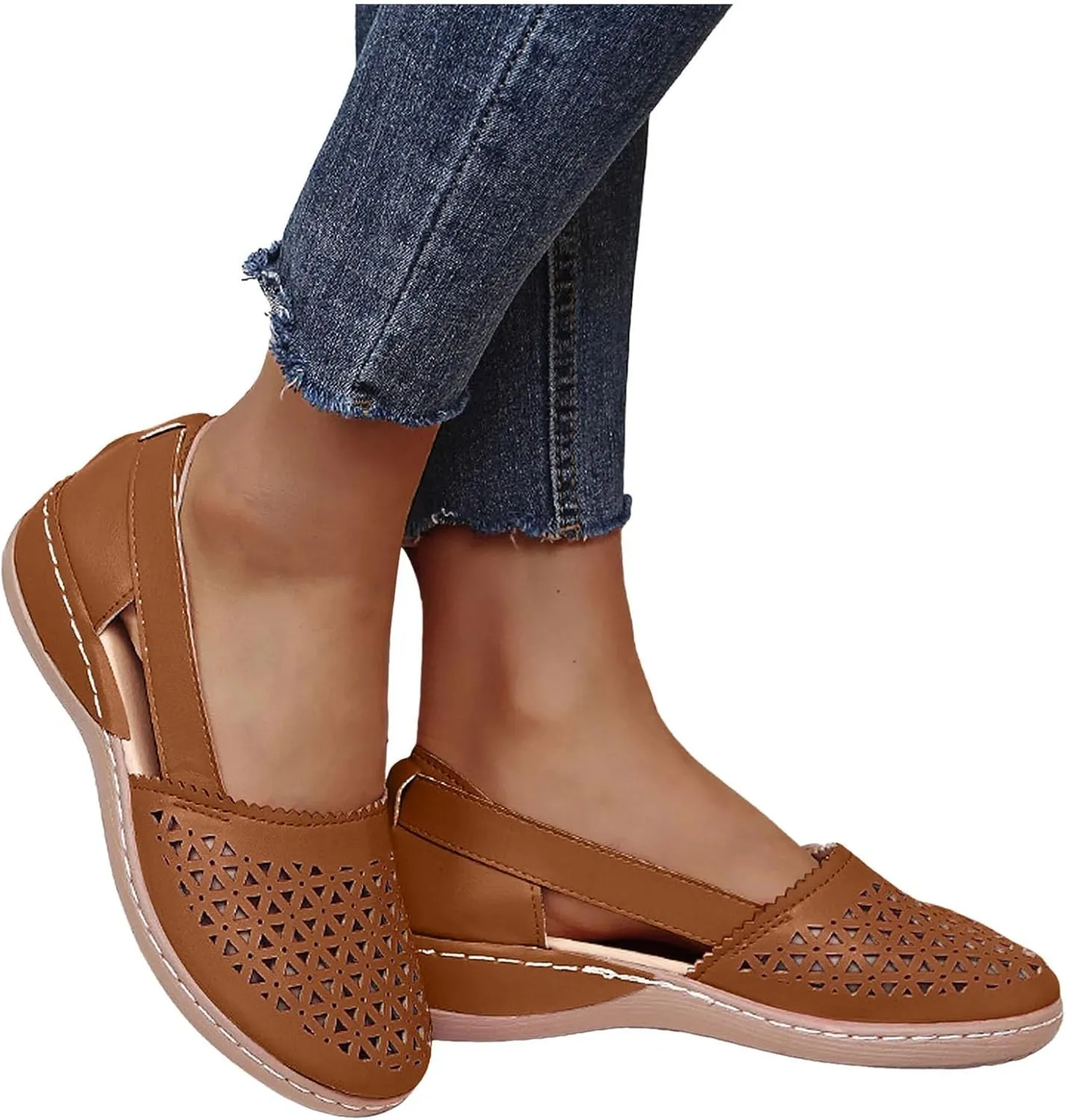 Closed Toe Sandals Women Dressy Heel 2025 Orthopedic Loafers in Breathable soft sole Comfort Hollow Flats Summer Casual Slip On Shoes