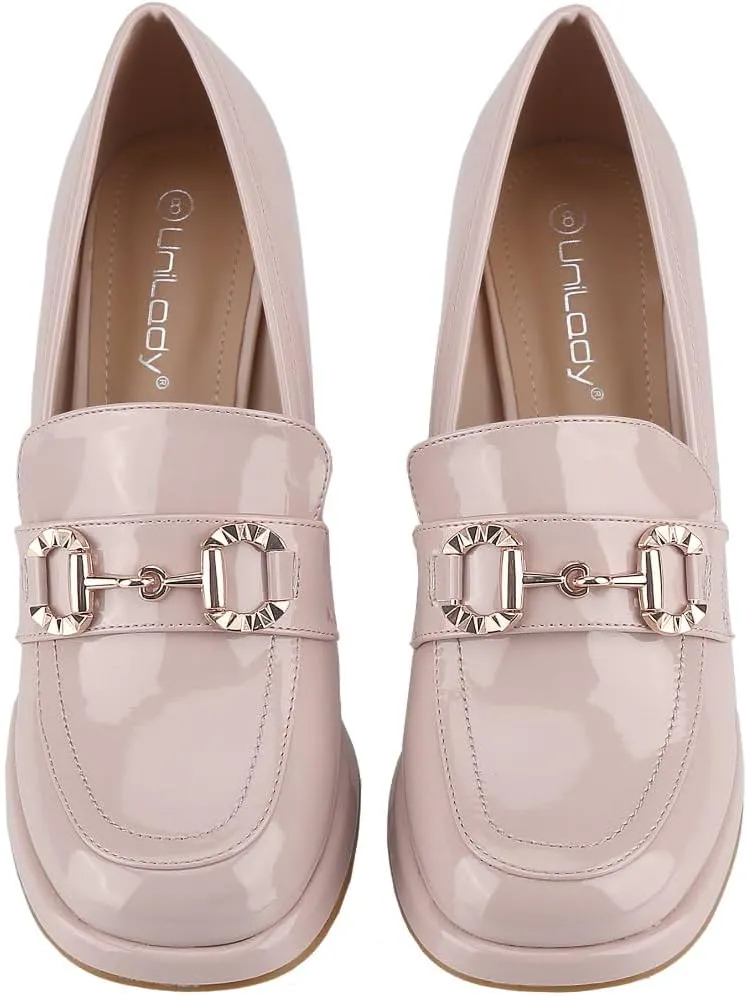 CLOVERLAY Women's Platform Loafer Heels Closed Toe Chunky Block Heel High Penny Loafers Pumps Elegant Comfort Casual Slip On Spring Summer Vacation Spring Break Easter
