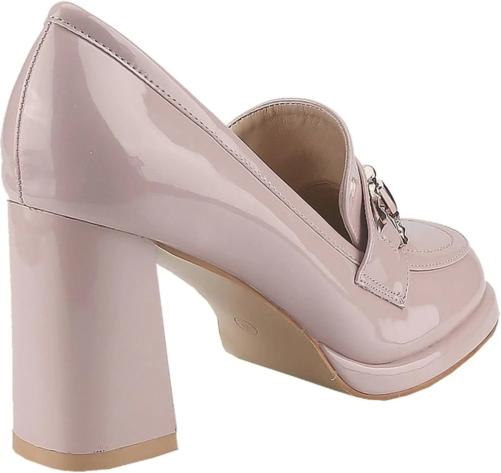 CLOVERLAY Women's Platform Loafer Heels Closed Toe Chunky Block Heel High Penny Loafers Pumps Elegant Comfort Casual Slip On Spring Summer Vacation Spring Break Easter