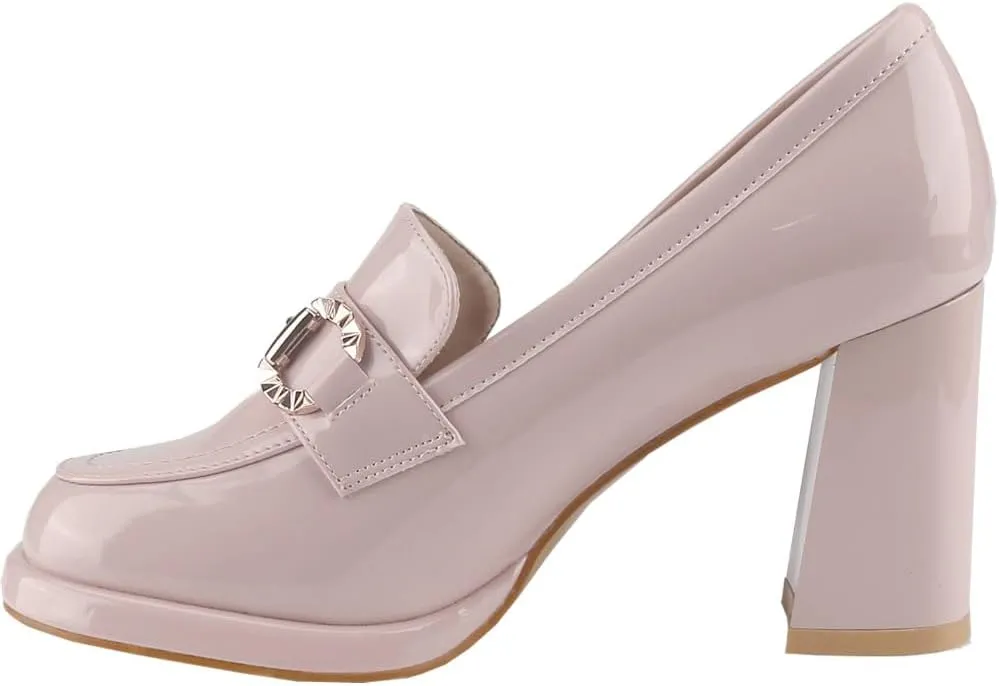 CLOVERLAY Women's Platform Loafer Heels Closed Toe Chunky Block Heel High Penny Loafers Pumps Elegant Comfort Casual Slip On Spring Summer Vacation Spring Break Easter