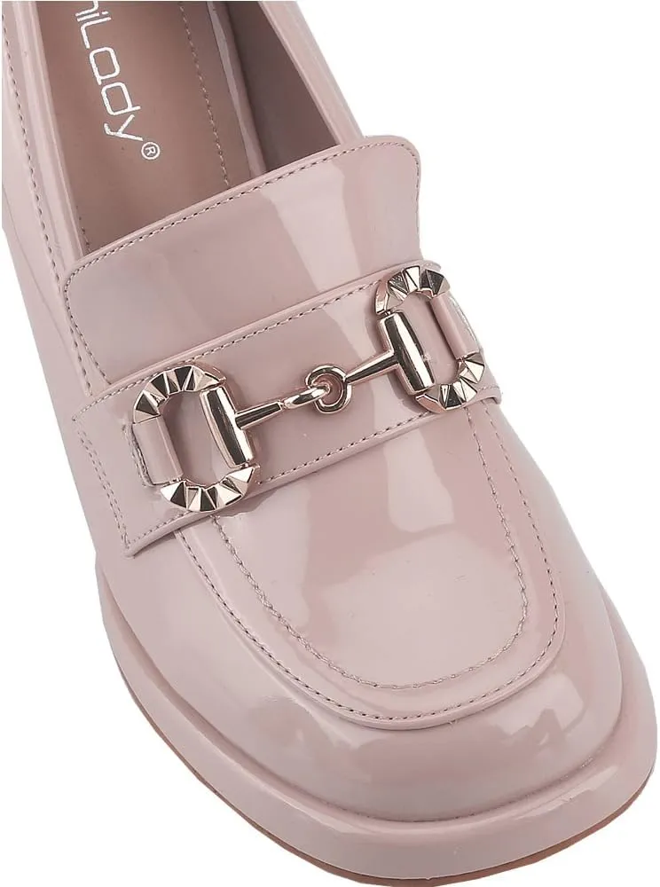 CLOVERLAY Women's Platform Loafer Heels Closed Toe Chunky Block Heel High Penny Loafers Pumps Elegant Comfort Casual Slip On Spring Summer Vacation Spring Break Easter