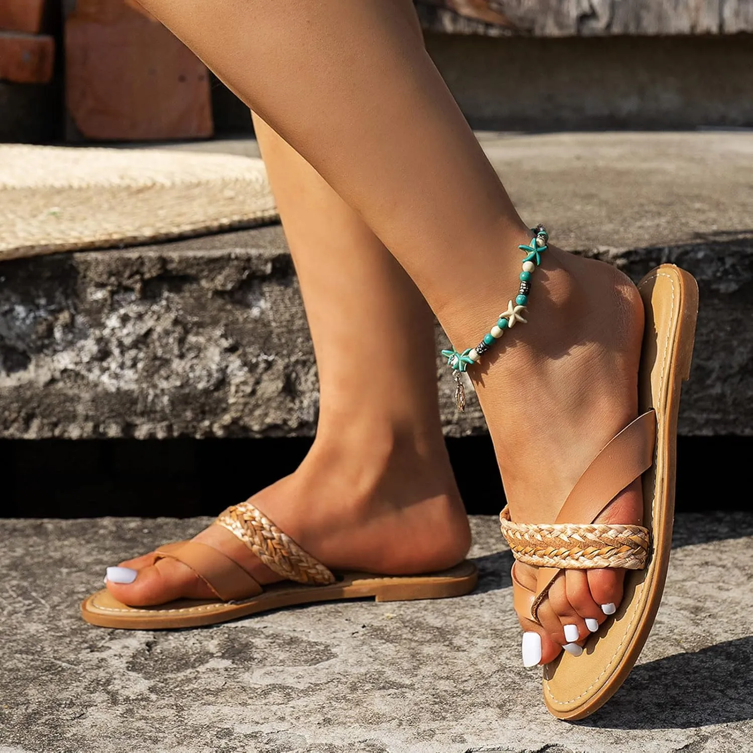 Comfortable Slide Sandals Women Summer Weave Slip On Casual Open Toe Flat Soft Bottom Breathable Slippers Shoes Sandals