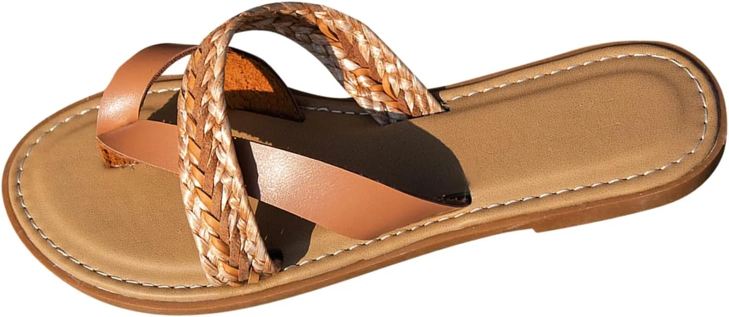 Comfortable Slide Sandals Women Summer Weave Slip On Casual Open Toe Flat Soft Bottom Breathable Slippers Shoes Sandals