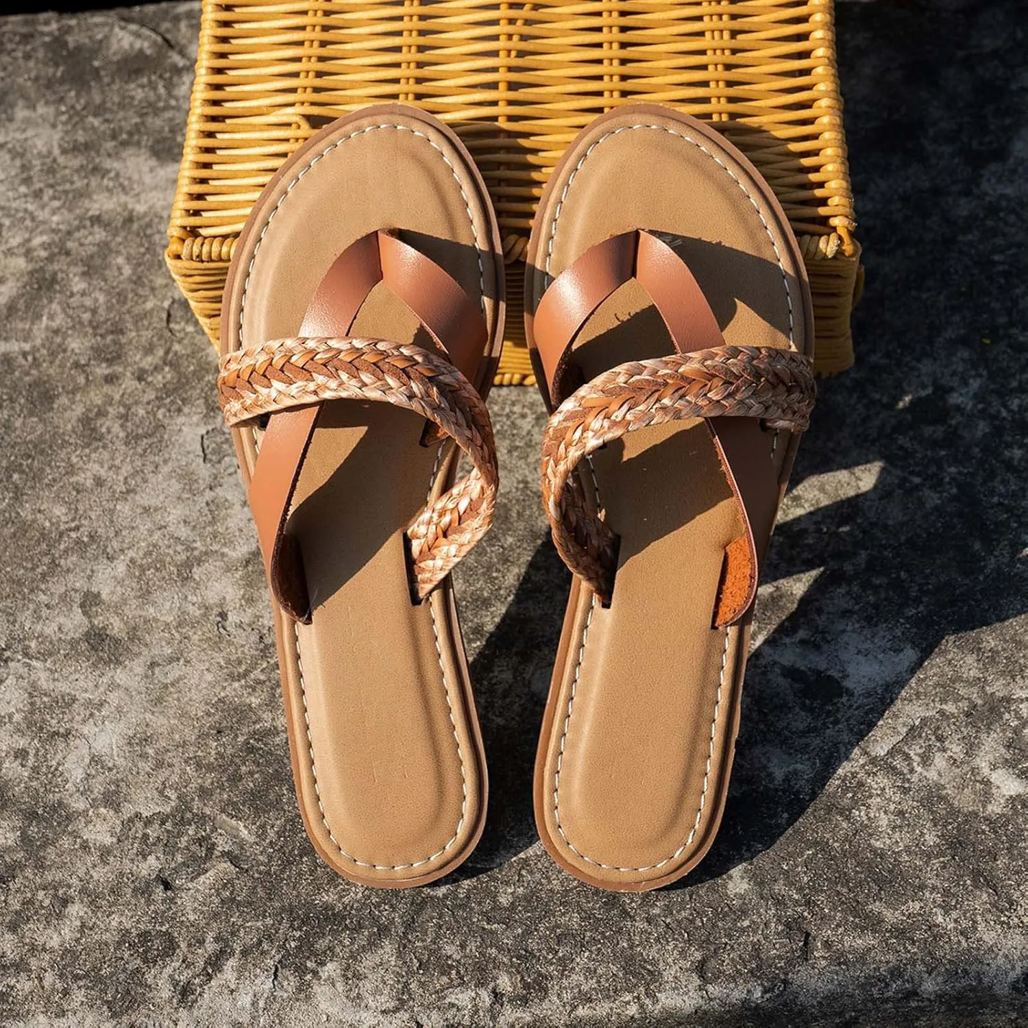 Comfortable Slide Sandals Women Summer Weave Slip On Casual Open Toe Flat Soft Bottom Breathable Slippers Shoes Sandals