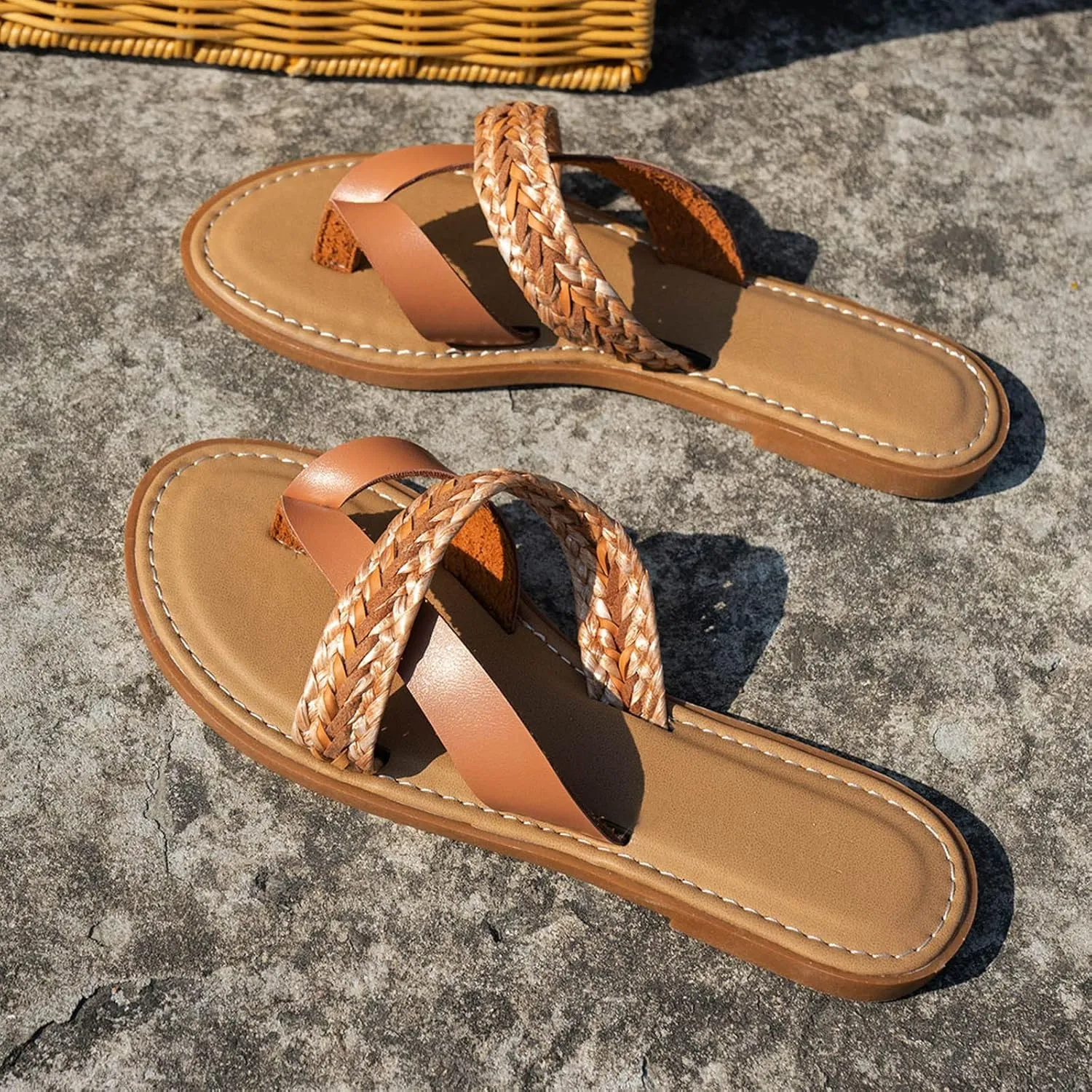 Comfortable Slide Sandals Women Summer Weave Slip On Casual Open Toe Flat Soft Bottom Breathable Slippers Shoes Sandals