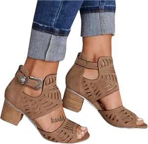 Cute Sandals For Women Dressy,Womens Low Mid Square Heel Ankle Strap Sandal Open Toe Summer Strappy Chunky Block Sandals