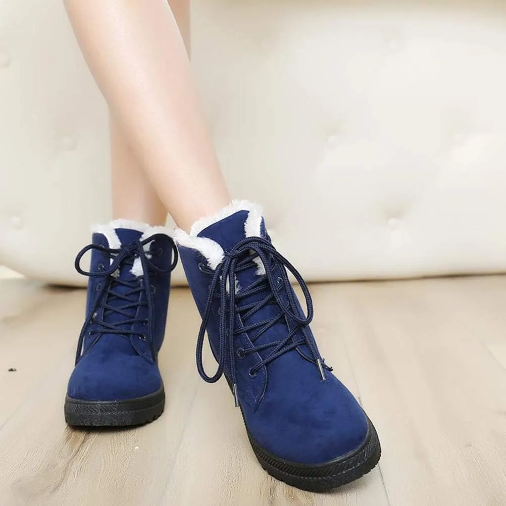 DADAWEN Women's Suede Waterproof Lace Up Winter High Top Snow Boots