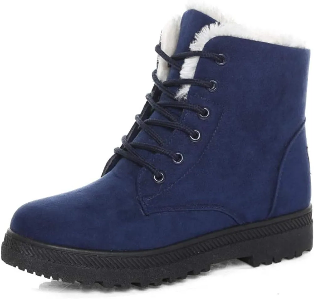 DADAWEN Women's Suede Waterproof Lace Up Winter High Top Snow Boots