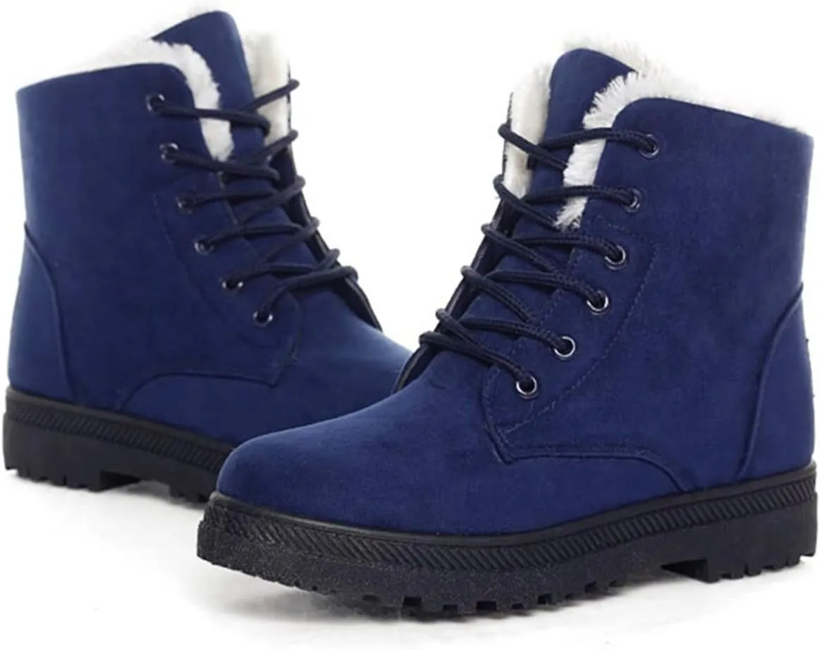 DADAWEN Women's Suede Waterproof Lace Up Winter High Top Snow Boots