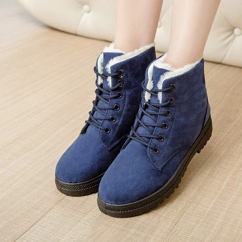 DADAWEN Women's Suede Waterproof Lace Up Winter High Top Snow Boots